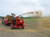 straw blower in use